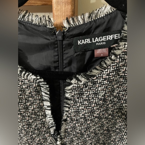 Karl Lagerfeld Paris, Woven Tweed Split Neck Sheath Dress-Sz: 4 - Picture 2 of 9